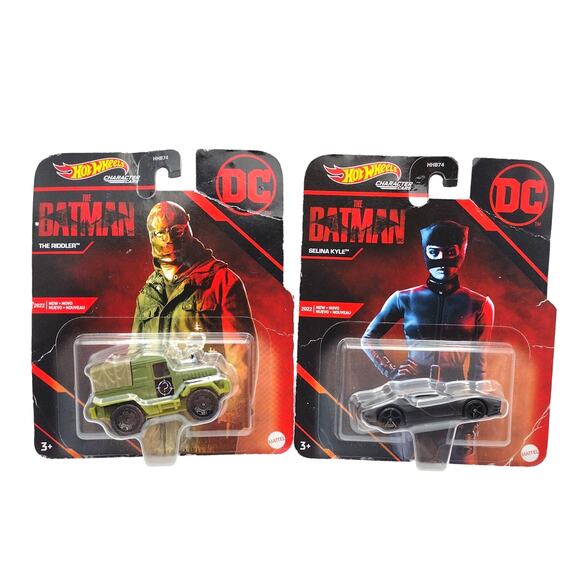 Hot Wheels Character Cars The Batman Riddler & Selina Kyle Lot DC New 2021 - Picture 1 of 4